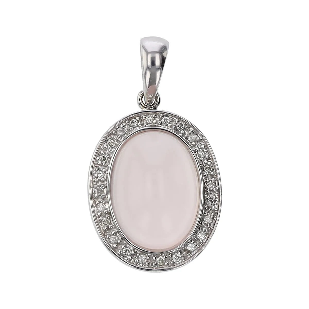 14K Gold Pink Moonstone and Diamond Halo Pendant