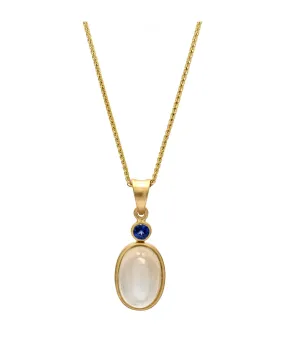 14K Yellow Gold Moonstone and Sapphire Bezel Set Pendant