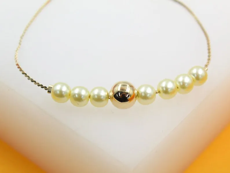 18K Gold Filled Pearl Beaded Bracelet (I93)