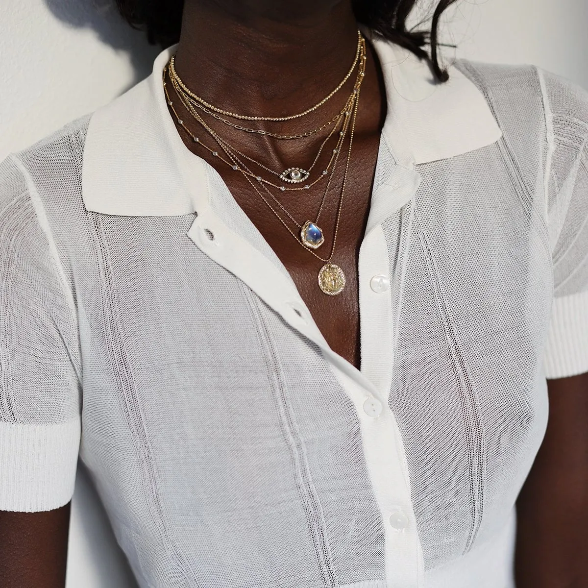18k Queen Water Drop Blue Sheen Moonstone Necklace with Full Pavé Halo
