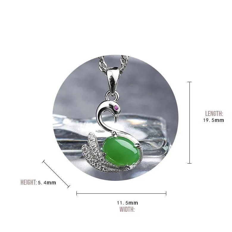 Baikalla™ "Love Swan" Genuine Nephrite Green Jade Swan Pendant Necklace with Tourmaline & CZ