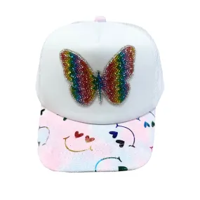 Bari Lynn Rhinestone Rainbow Butterfly Galaxy Brim Trucker Hat