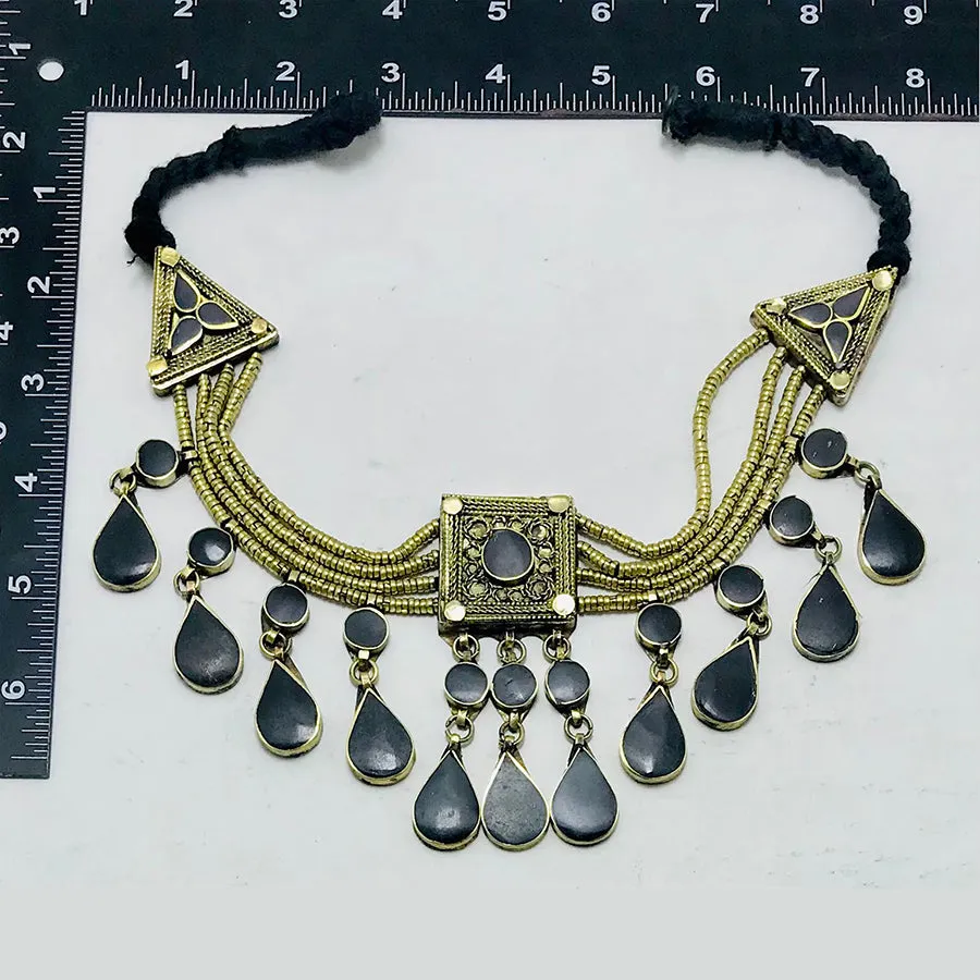 Black Tribal Stone Statement Choker Necklace