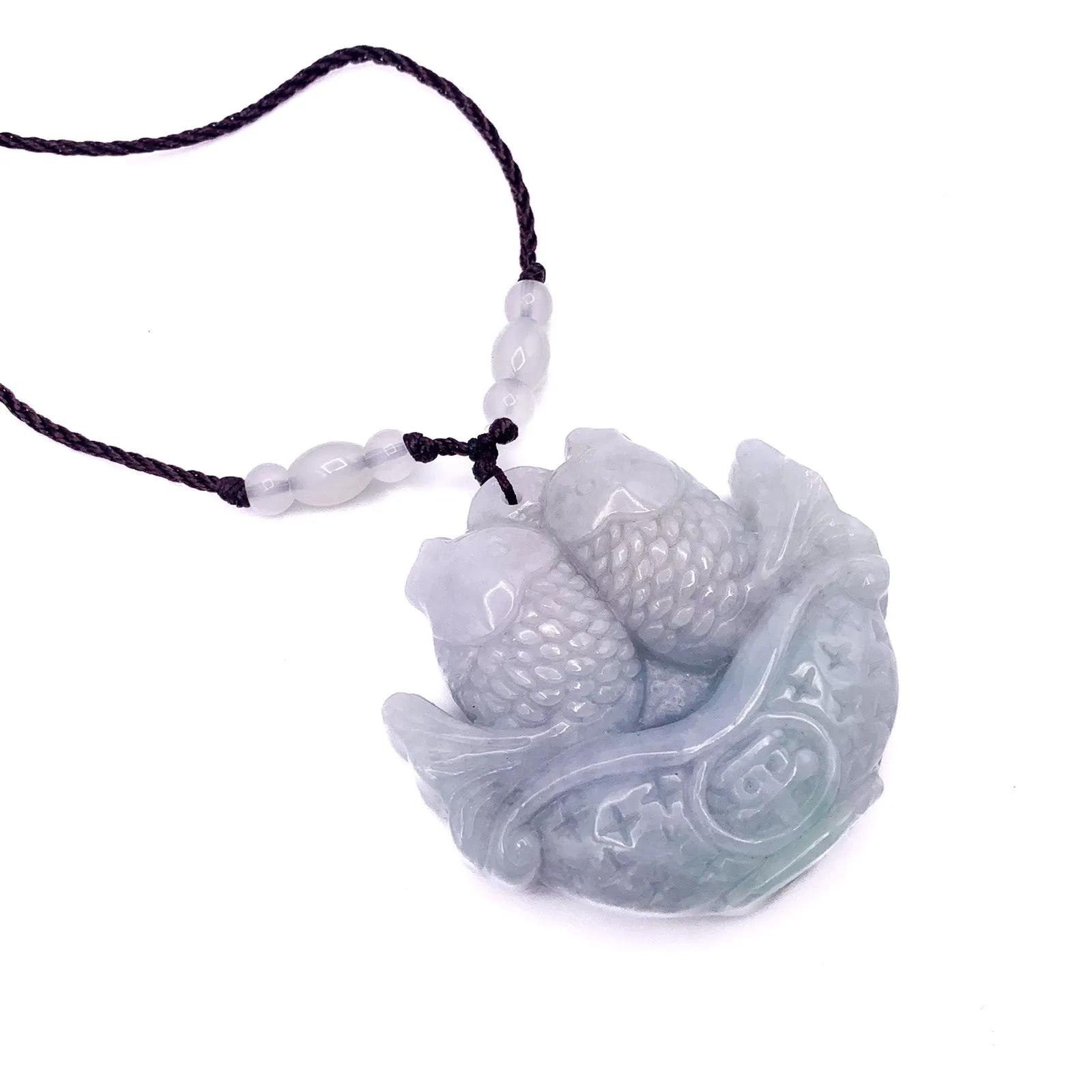 Certified Green Burma Natural A Jade Jadeite Carved Double Fish Safe Pendant Necklace