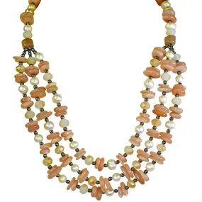 Divine Precious Trio Sun Moonstone & Pearl Necklace (.925 Sterling Silver/Sun Moonstone)