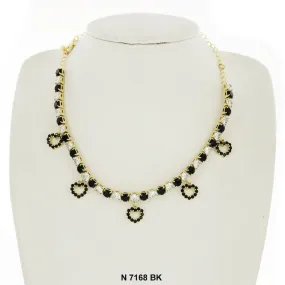 Heart Charms Choker Necklace N 7168 BK