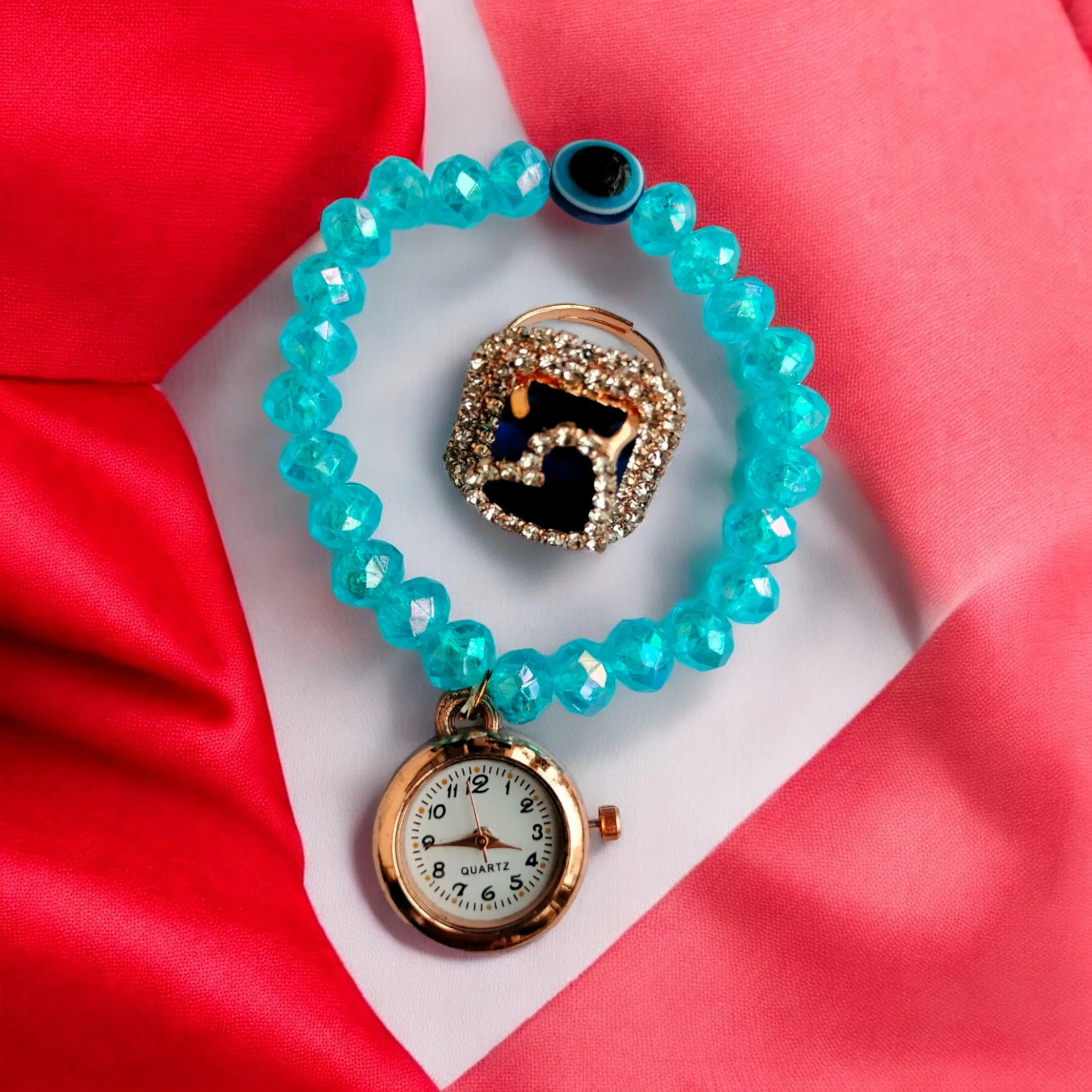 Jewelestia Aqua Regal Watch Bracelet With Ring