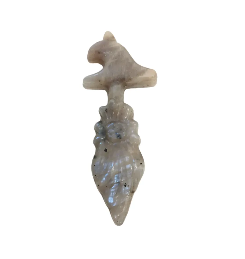 Moonstone Crystal Witch Broom Carving