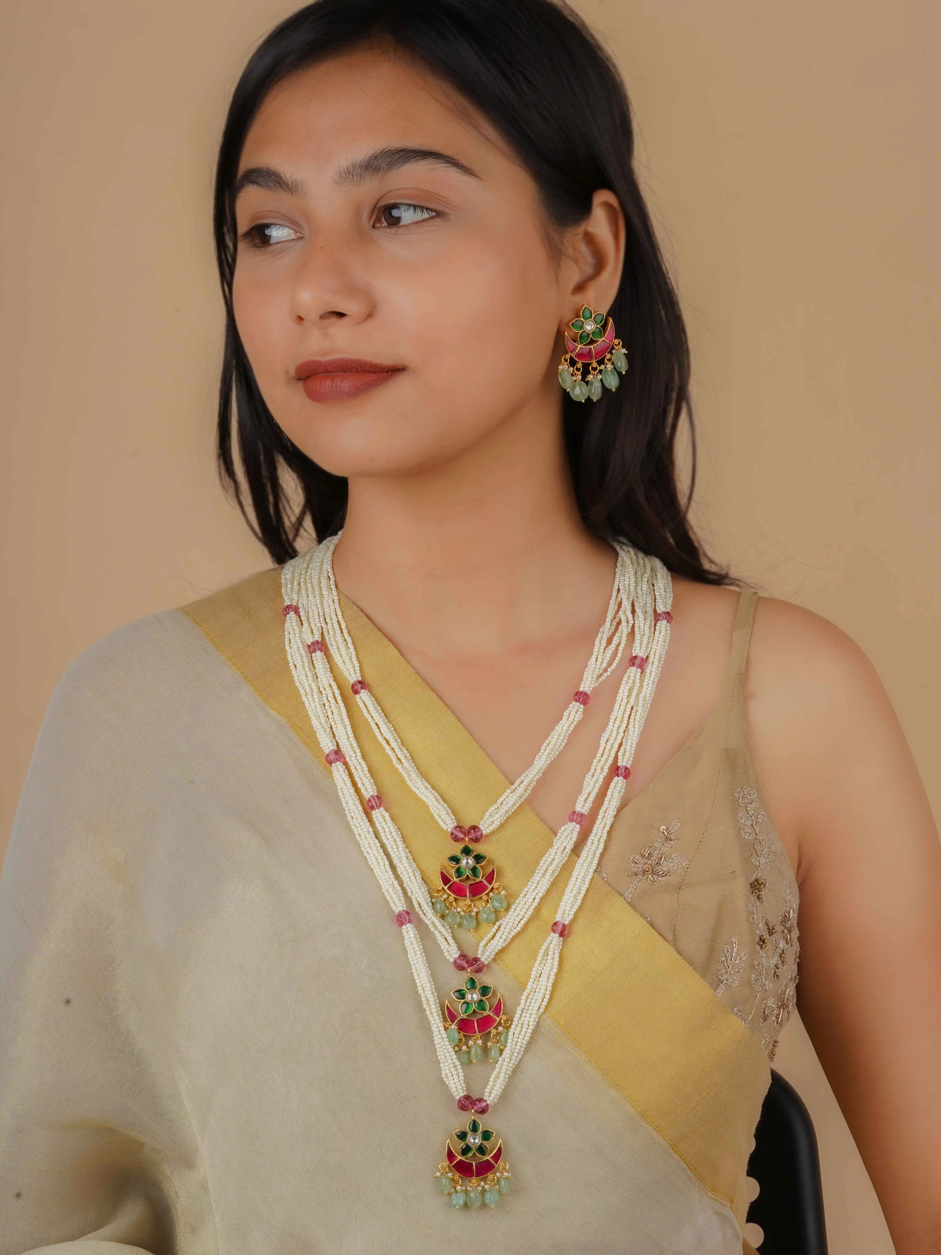 Multicolor Gold Plated Jadau Kundan Necklace Set - MS2107M