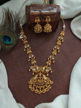 "Antique Lakshmi Necklace with Jhumki Featuring Lord Lakshmi"