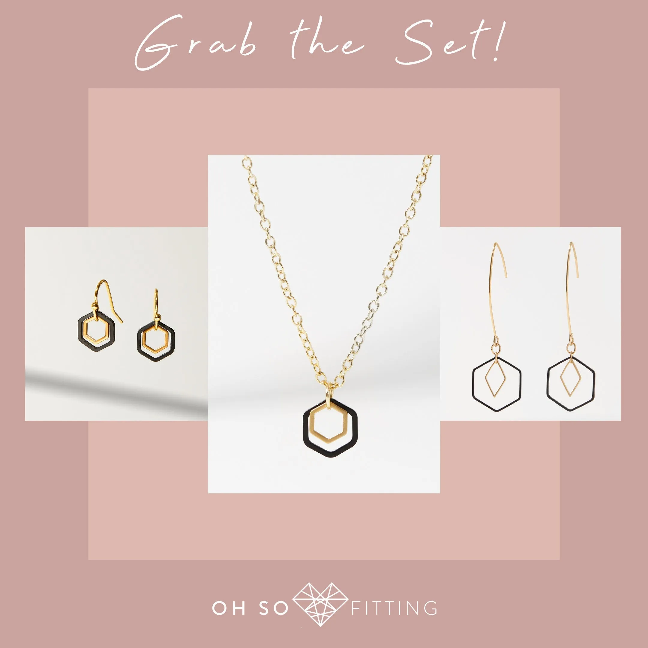 "Le Contour" Mini Hexagon Black & Gold Mixed Metal Necklace