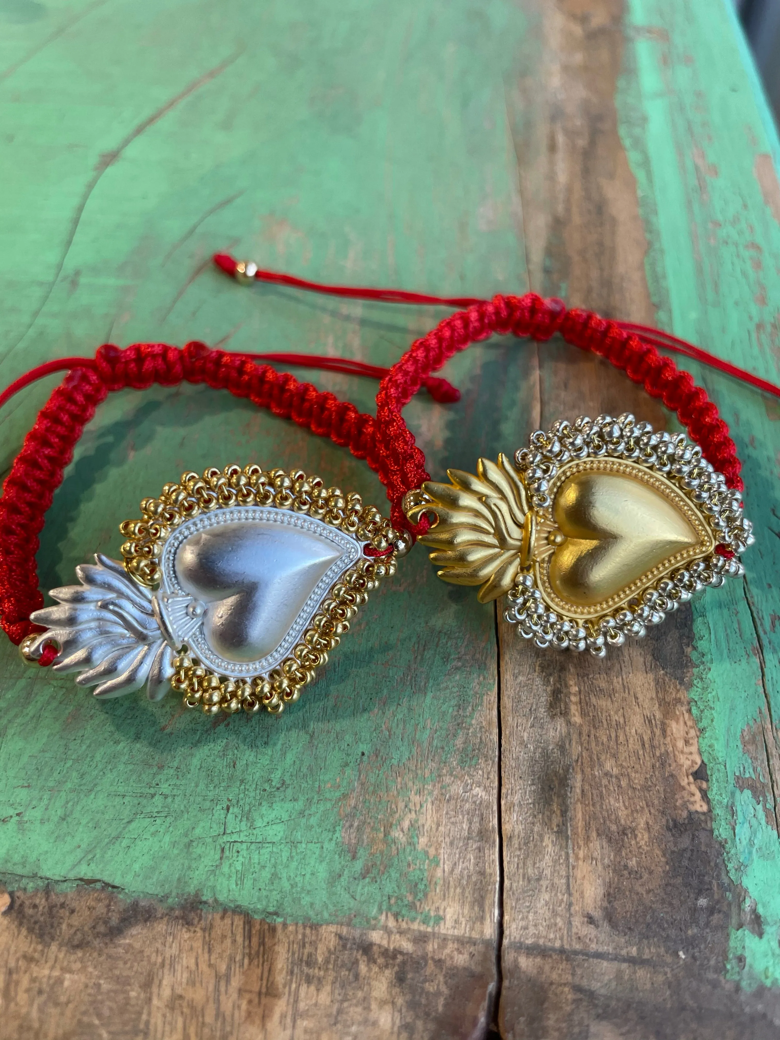 Red Cord Beaded Sacred Heart Bracelet