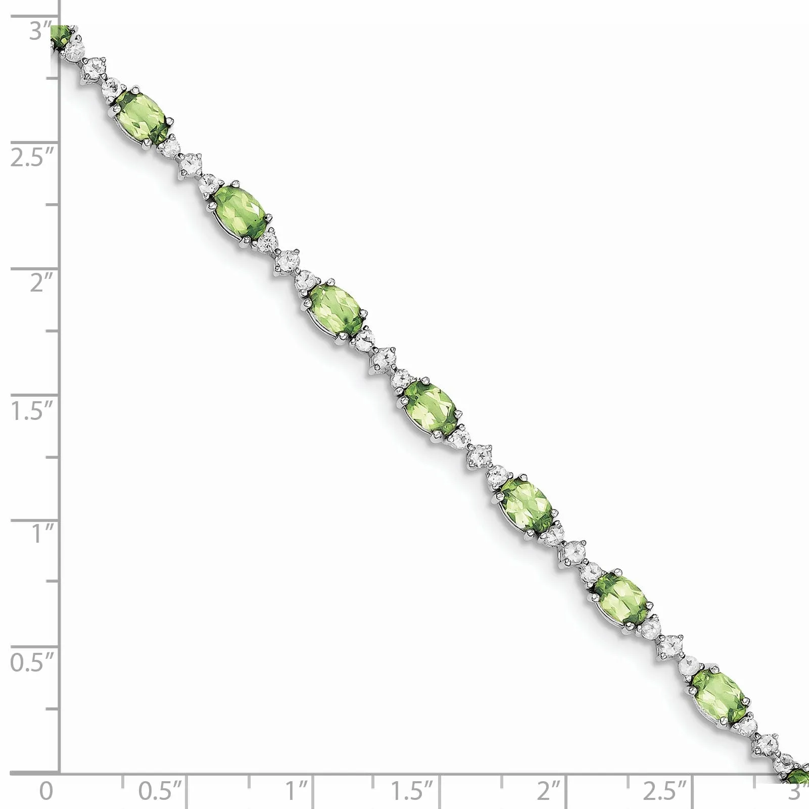 Silver Peridot White Topaz Gemstone Bracelet